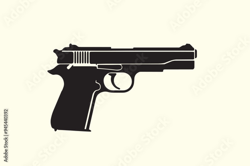 Graphic black detailed silhouette pistols, guns, rifles, submachines, revolvers and shotguns. Isolated on white background