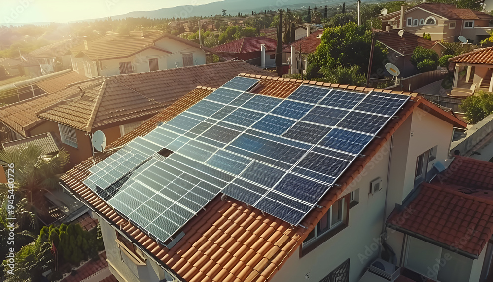 House with installed solar panels on roof. Alternative energy House with installed solar panels on roof. Alternative energy