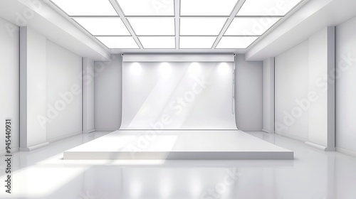 Photography studio with lighting equipment. 3d render on white background