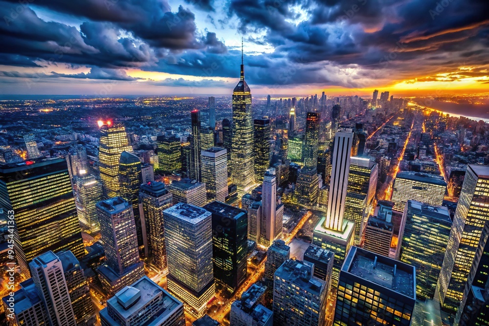 Fototapeta premium moody metropolitan skyline aerial view night