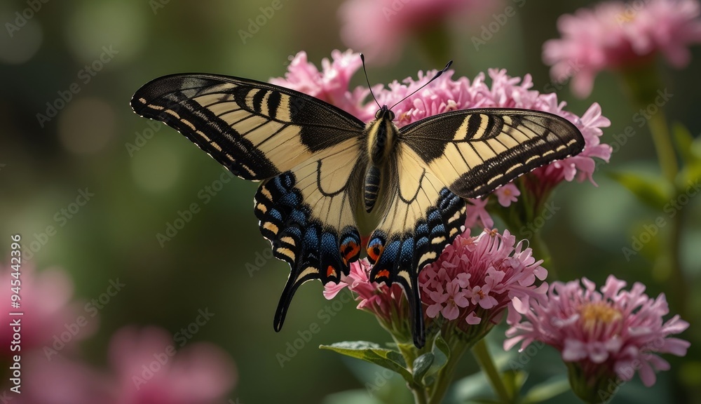 Elegant Butterfly on Vibrant Flowers Elegant Butterfly on Vibrant Flowers