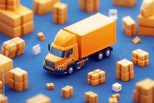 A vibrant illustration of an orange truck surrounded by various packages, symbolizing efficient logistics and delivery services.