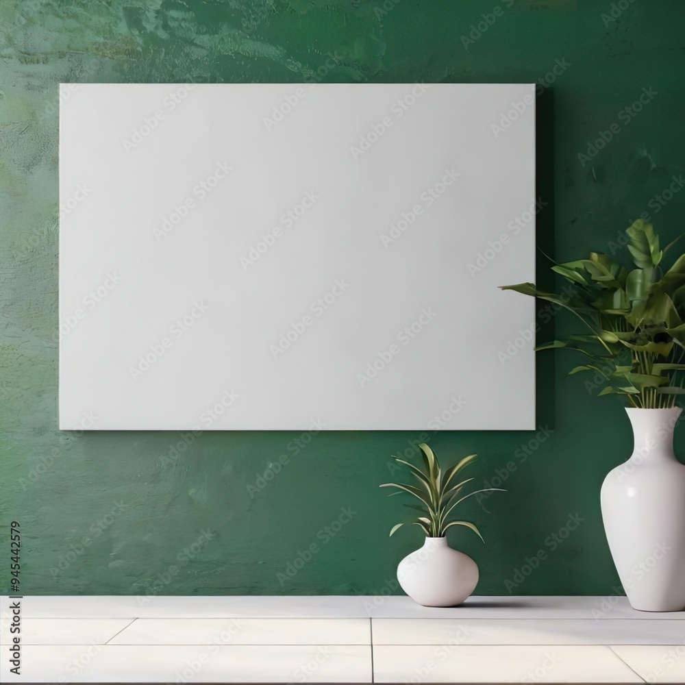 Minimalist interior canvas mockup, a blank canvas against a neutral wall. highlighting the artwork without distractions. Perfect for displaying artwork or posters in a modern, clean space.