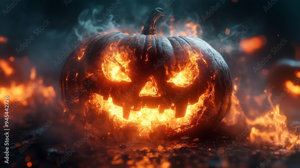 A Terrifying Pumpkin Symbolizing Halloween Spirit and Fear A Terrifying Pumpkin Symbolizing Halloween Spirit and Fear