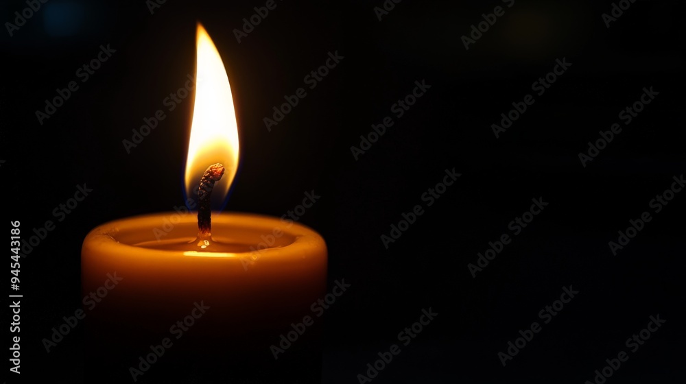 A serene image of a single candle burning with a calm flame amidst darkness. The image captures the essence of tranquility and hope in the silent darkness.