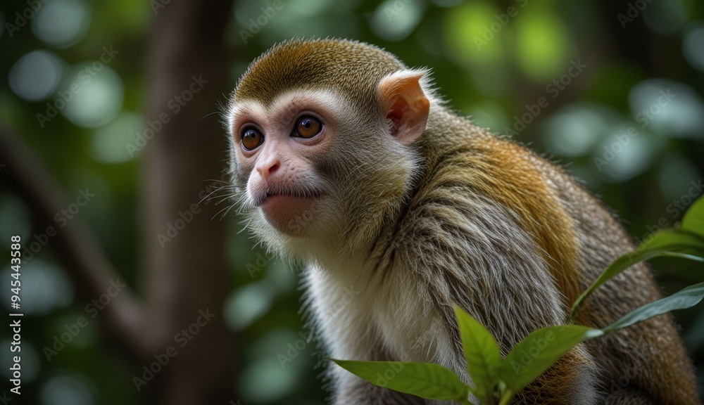 Obraz premium Curious Monkey in Lush Greenery