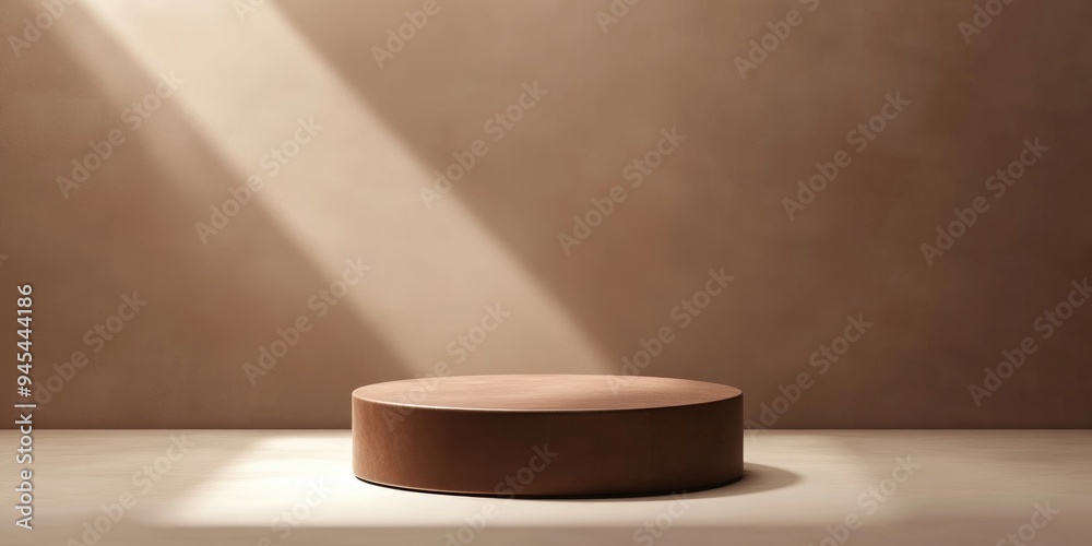 3D brown cylindrical podium with a minimal studio backdrop Abstract geometric shape illustration rendering Showcase for cosmetic or fashion products 3D brown cylindrical podium with a minimal studio backdrop Abstract geometric shape illustration rendering Showcase for cosmetic or fashion products
