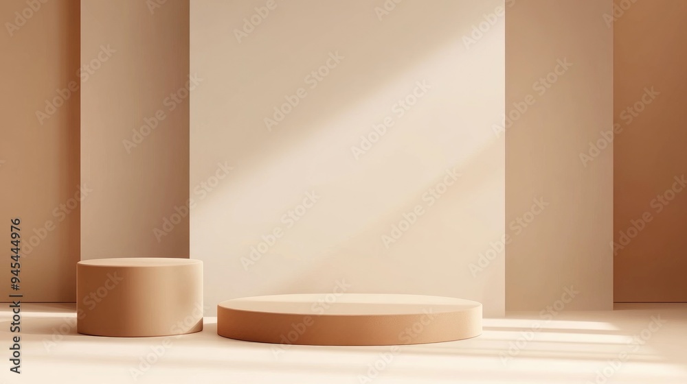 3D Illustration of Beige and Brown Minimalist Cosmetic Beauty Geometric Shapes Podium on the Floor for Product Presentation Mockup Background Abstract Composition in Contemporary Design 3D Illustration of Beige and Brown Minimalist Cosmetic Beauty Geometric Shapes Podium on the Floor for Product Presentation Mockup Background Abstract Composition in Contemporary Design