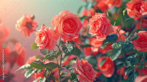 A serene image featuring a cluster of vibrant roses with soft lighting, highlighting the flowers' delicate petals and rich colors