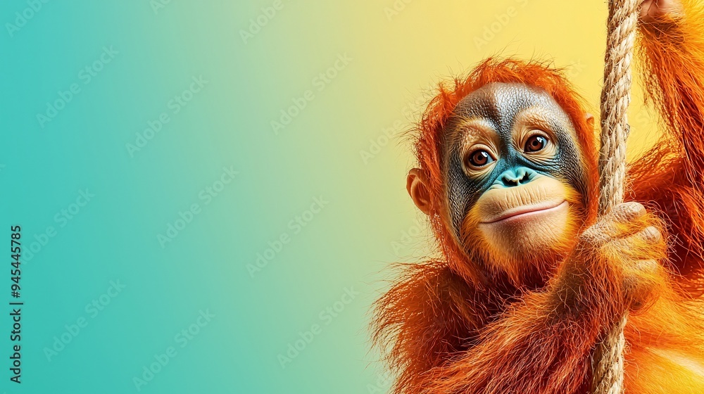 Curious Orangutan Holding Rope. Curious Orangutan Holding Rope.