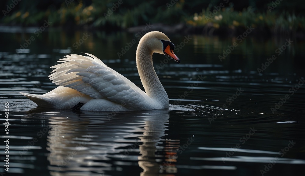 Fototapeta premium Elegant Swan Gliding on Water