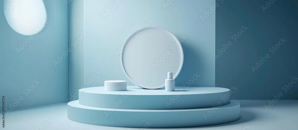 3D render of a blue toned podium background designed for showcasing cream cosmetics 3D render of a blue toned podium background designed for showcasing cream cosmetics
