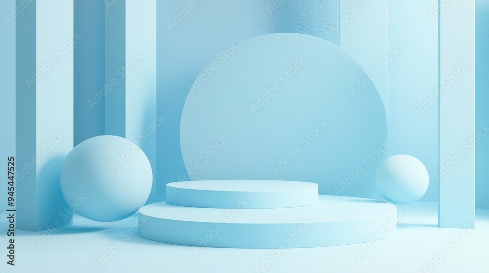 3D light blue geometric showcase Simple mockup 3D light blue geometric showcase Simple mockup