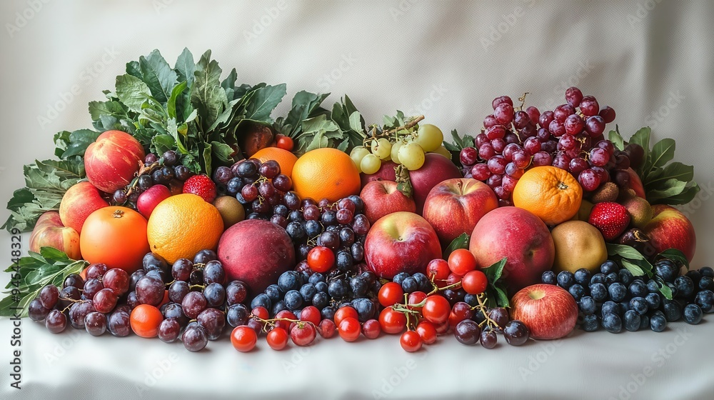 fresh produce cornucopia vibrant fruits and vegetables artistic arrangement crisp textures natural lighting on white backdrop fresh produce cornucopia vibrant fruits and vegetables artistic arrangement crisp textures natural lighting on white backdrop