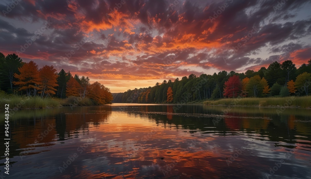Autumn Sunset Over Tranquil Lake Autumn Sunset Over Tranquil Lake
