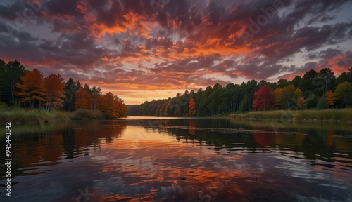 Autumn Sunset Over Tranquil Lake