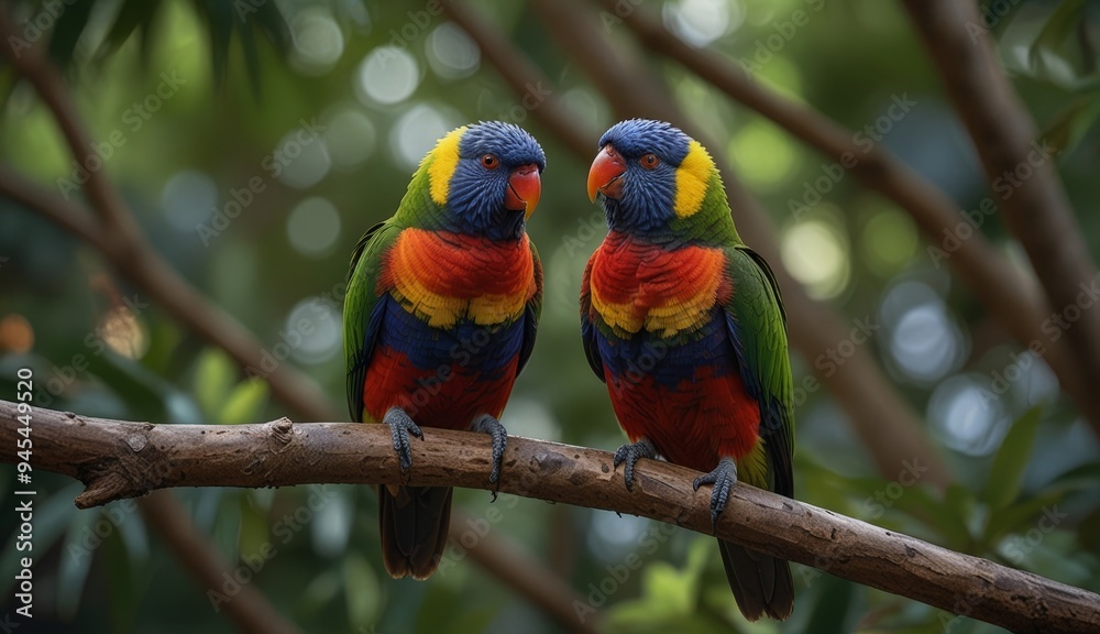 Obraz premium Colorful Parrots on a Branch