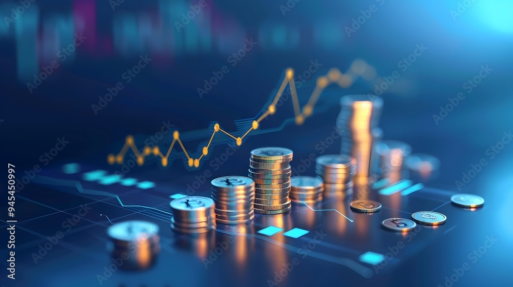 Modern business stock market graph and coins Modern business stock market graph and coins
