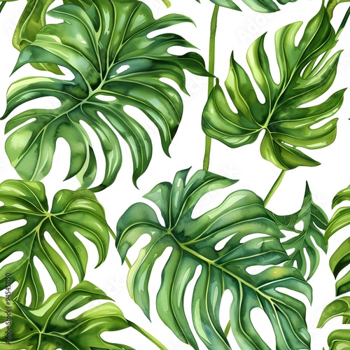 Wallpaper Mural Watercolor tropical seamless pattern botanical leaves Torontodigital.ca