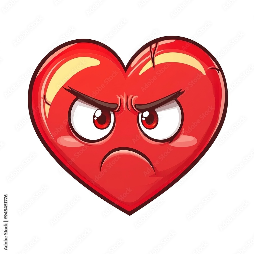 Red broken heart emoji design. Front facing portrait. Cartoon concept. Love, sadness, divorce, states of mind concept, Clipart illustration. White background. Isolated character. Red broken heart emoji design. Front facing portrait. Cartoon concept. Love, sadness, divorce, states of mind concept, Clipart illustration. White background. Isolated character.