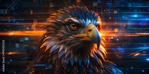 Eagle glitch wallpaper, Fierce avian portrait for patriotic cyberpunk-themed designs photo