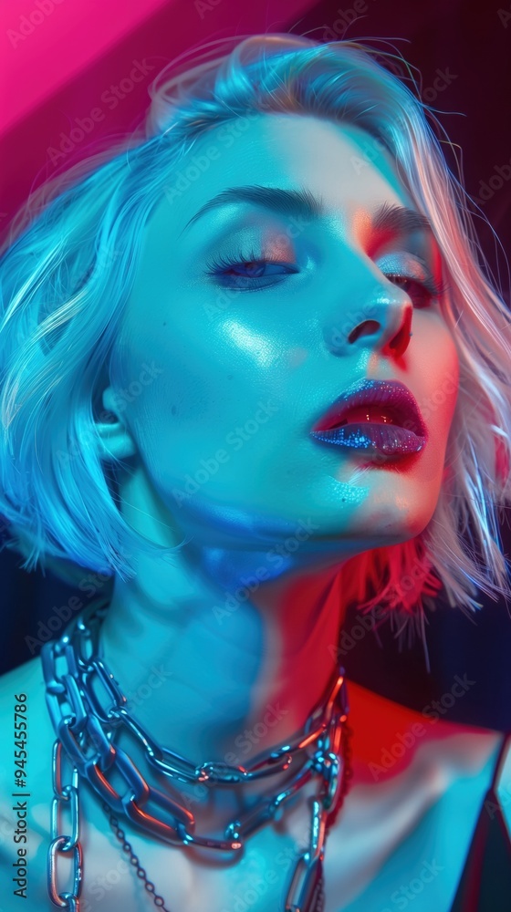 Φωτογραφία Captivating Portrait of a Stylish European Woman in Dramatic Neon Lighting