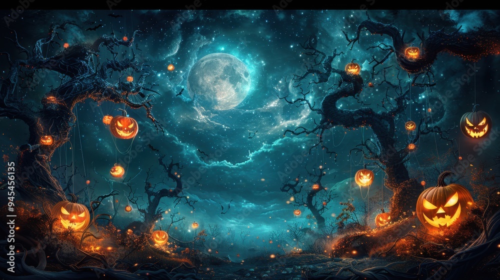 Fototapeta premium Jack-o'-lantern Forest Under a Full Moon