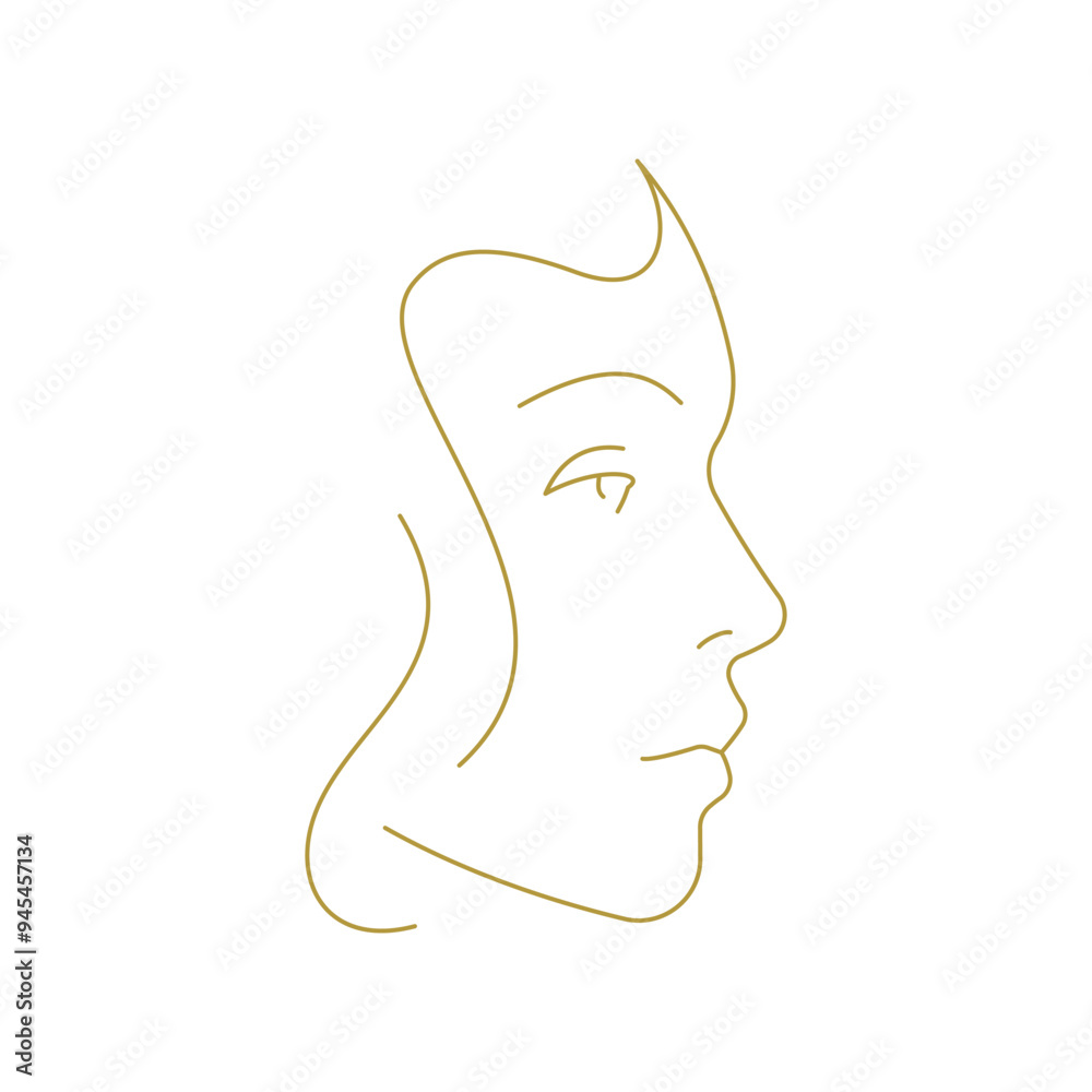 Elegant female profile face with hair golden line art minimal silhouette icon vector illustration. Romantic beautiful woman portrait luxury insignia cosmetic brand logo t shirt print sketch Elegant female profile face with hair golden line art minimal silhouette icon vector illustration. Romantic beautiful woman portrait luxury insignia cosmetic brand logo t shirt print sketch