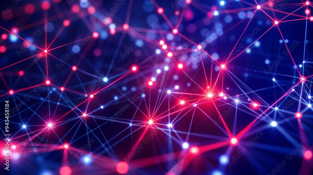 Fototapeta premium Abstract network visualization glowing nodes interconnected web data visualization concept