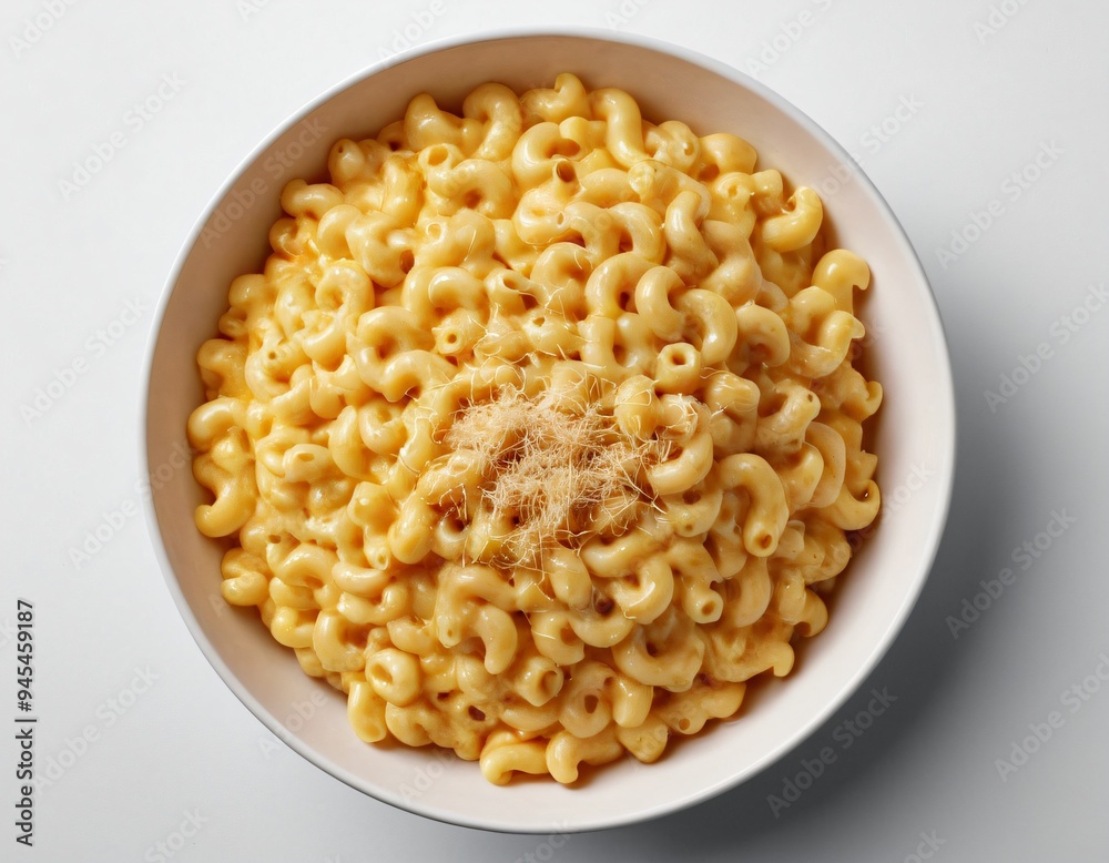 Classic Macaroni and Cheese, top view, isolated on white background. Ai generated images Classic Macaroni and Cheese, top view, isolated on white background. Ai generated images
