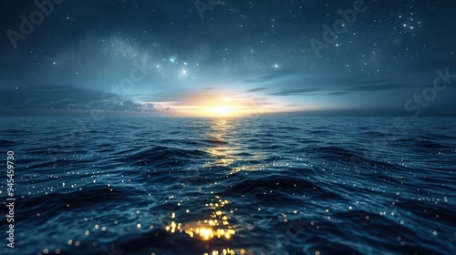 A Starry Night Sky Reflected on the Ocean's Surface
