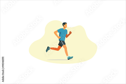 Running man, athlete, young man athlete runner focus sprint run. Individual sport, vector.