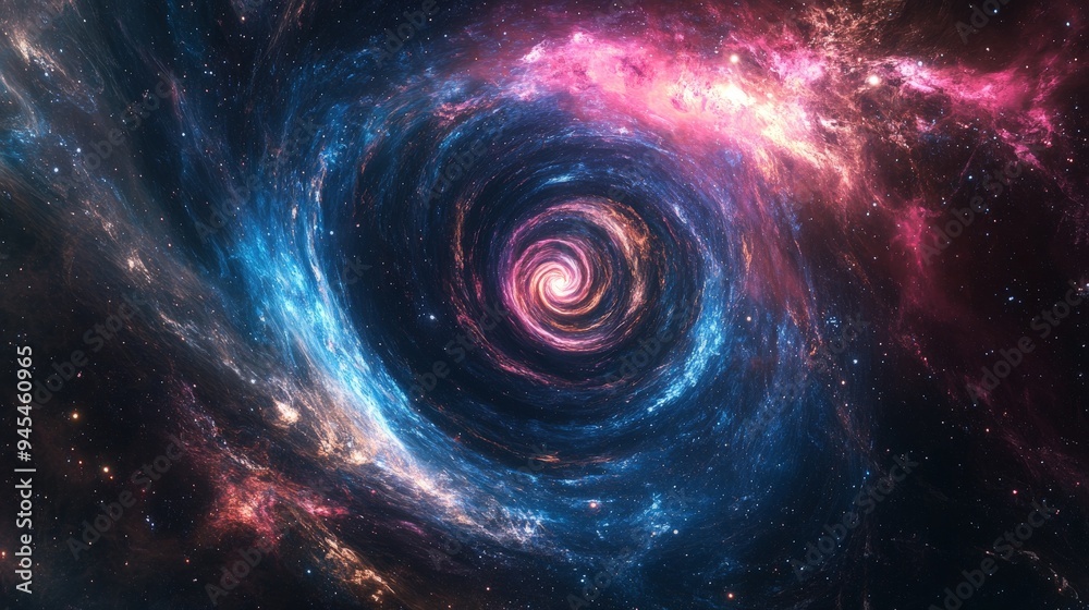An exquisitely bright image capturing a swirling vortex of vibrant colors in deep space, representing the energetic and boundless nature of the universe.