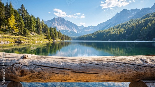 Mountain Lake with a Log in Foreground.