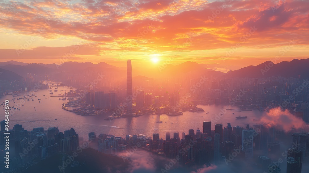 Fototapeta premium Hong Kong Victoria Peak Sunrise
