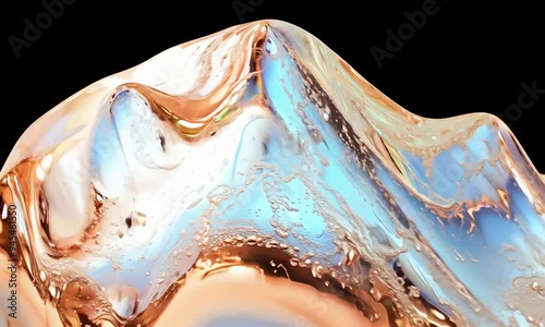 Abstract metallic and liquid shape, swirling with iridescent colors and reflections