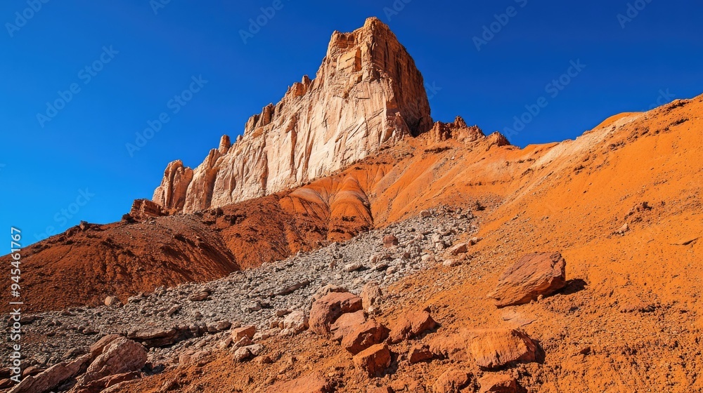 Fototapeta premium The striking red rocks of Capitol Reef National Park, with clear skies and plenty of copy space.