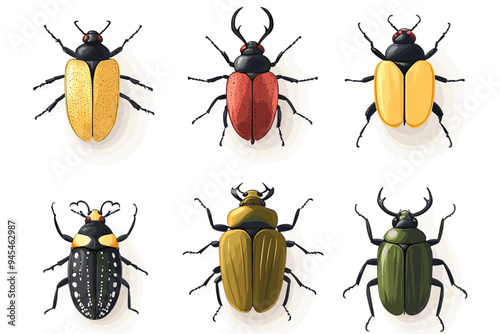 Vector drawing set of bugs, beetles and insects hand drawn insect isolated at white background