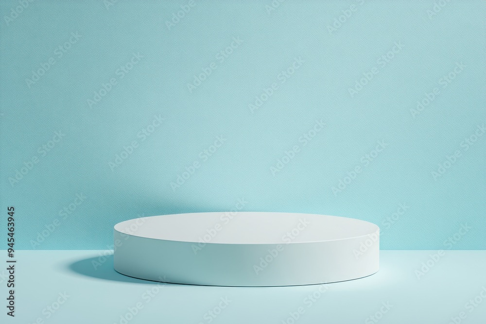 Blue circular platform on a light blue background. For a commercial or advertising products display. Blue circular platform on a light blue background. For a commercial or advertising products display.