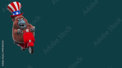 Fun 3D cartoon orang outan on a scooter (with alpha channel) photo