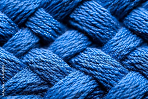 Close-up of a woven fabric, showcasing the intricate details of the blue threads.