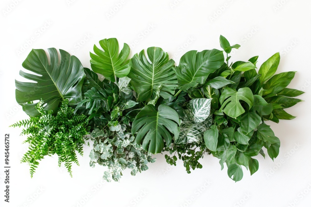 Obraz premium A vibrant arrangement of various green plants against a white background.