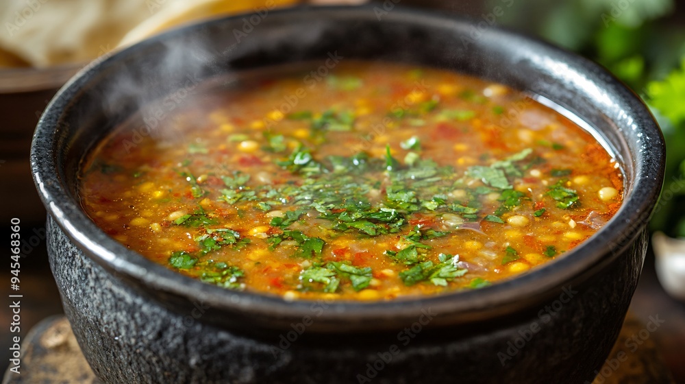 A steaming hot bowl of masoor dal with a tempering of ghee, cumin, and garlic A steaming hot bowl of masoor dal with a tempering of ghee, cumin, and garlic