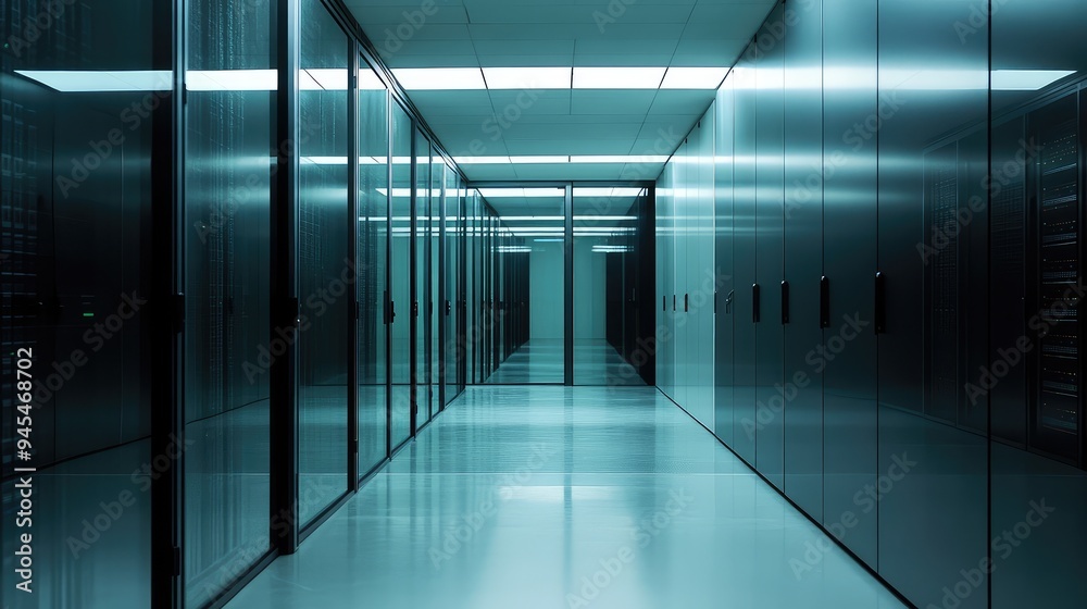 Minimalist server room in a data center, sleek glass design, sharp focus, award-winning photography style, Minimalist server room in a data center, sleek glass design, sharp focus, award-winning photography style,