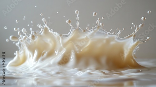 highspeed photograph capturing moment of milk splash crownlike formation with intricate droplets frozen in time against pure white backdrop photo