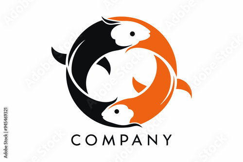 An elegant logo featuring a pair of fish swimming