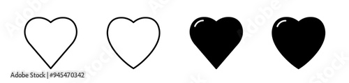 Heart icon set. Love, favourites, like symbol. Vector illustration