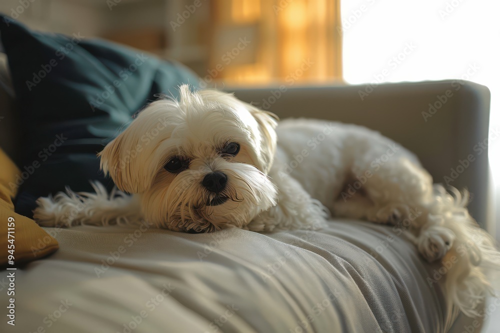 Cute Maltese dog relaxing on sofa at modern living room Cute Maltese dog relaxing on sofa at modern living room Cute Maltese dog relaxing on sofa at modern living room Cute Maltese dog relaxing on sofa at modern living room