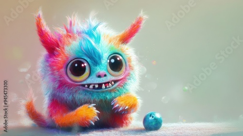 Cute little monster with a playful expression and a small ball