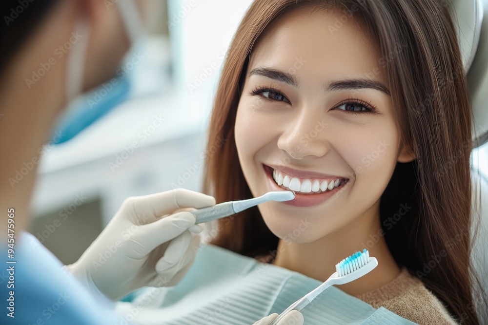 A happy patient receives dental treatment from a dentist using professional tools, representing excellent oral care practices and the importance of routine checkups. A happy patient receives dental treatment from a dentist using professional tools, representing excellent oral care practices and the importance of routine checkups.
